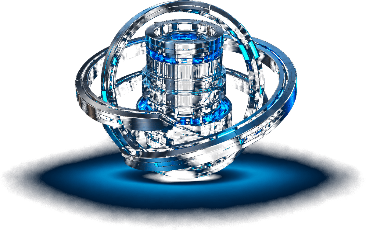 AI agents for operations, a 3D render of a core surrounded by orbiting control rings