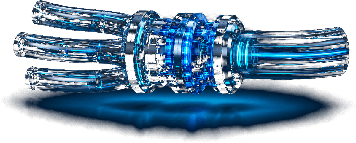 Integrations and orchestration, a 3D render of separate data pipes merging into a single channel